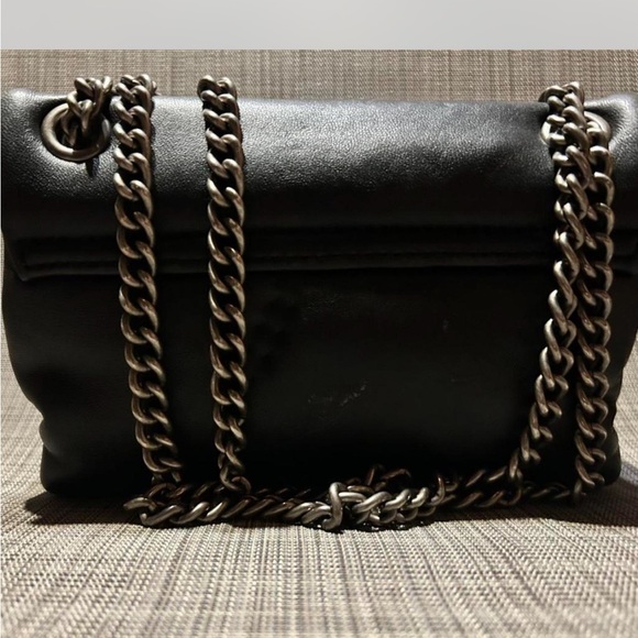 Black Leather Clutch with Silver Chain - Picture 2 of 5